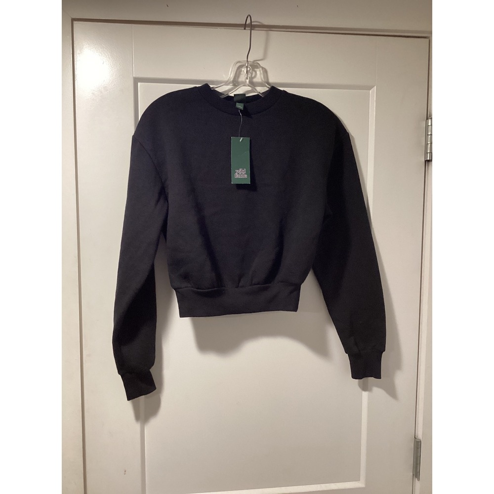 Wild Fable Black Cropped Sweatshirt Fleece Pullover XS 331 11 4242 - Picture 1 of 5